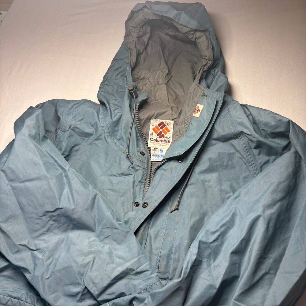 VTG Columbia Gore-Tex Waterproof Jacket Mens Large Blue Hooded Anorak Rain Coat